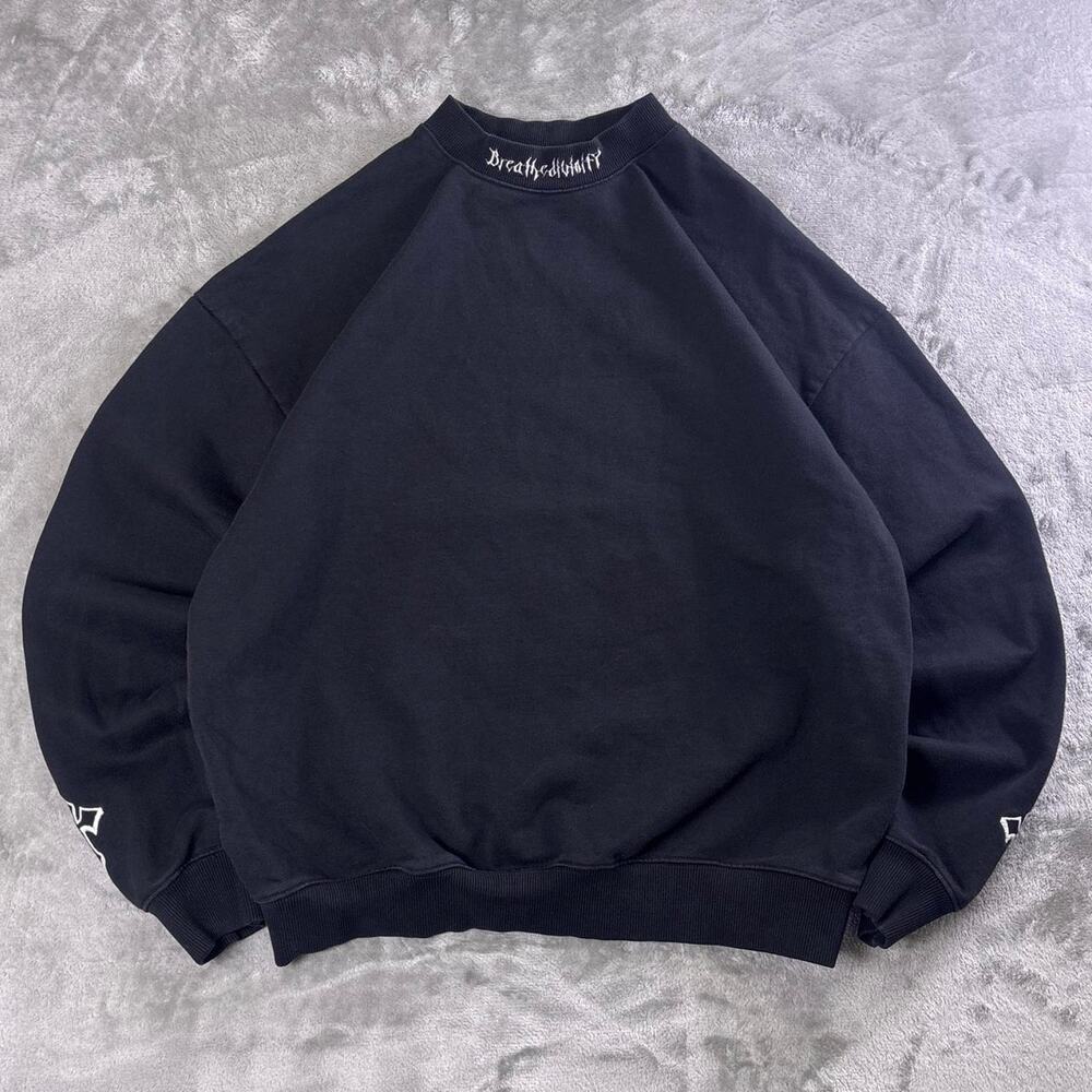 Breathe Divinity Cross Embroidered Sweatshirt Mens M Black Gothic Streetwear